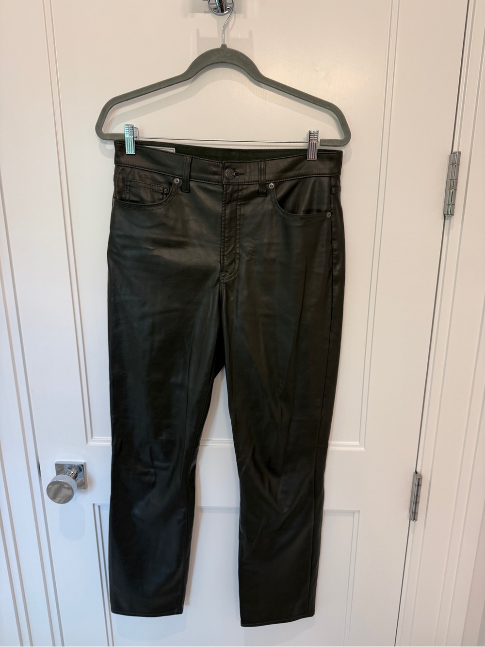 GAP Vintage Slim High Rise Faux Leather Green Pants 10 Long
